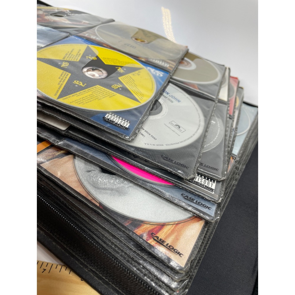 80+ Mixed CDs w/ Vintage Zipper Case Rock Country Rap Pop Y2K Beatles Zeppelin
